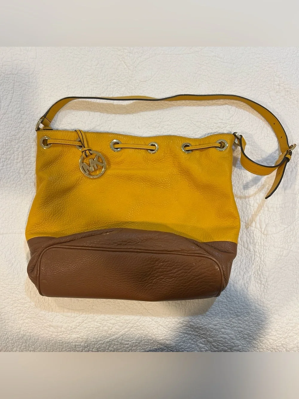 Michael Kors Yellow and Brown Leather Shoulder Bag
